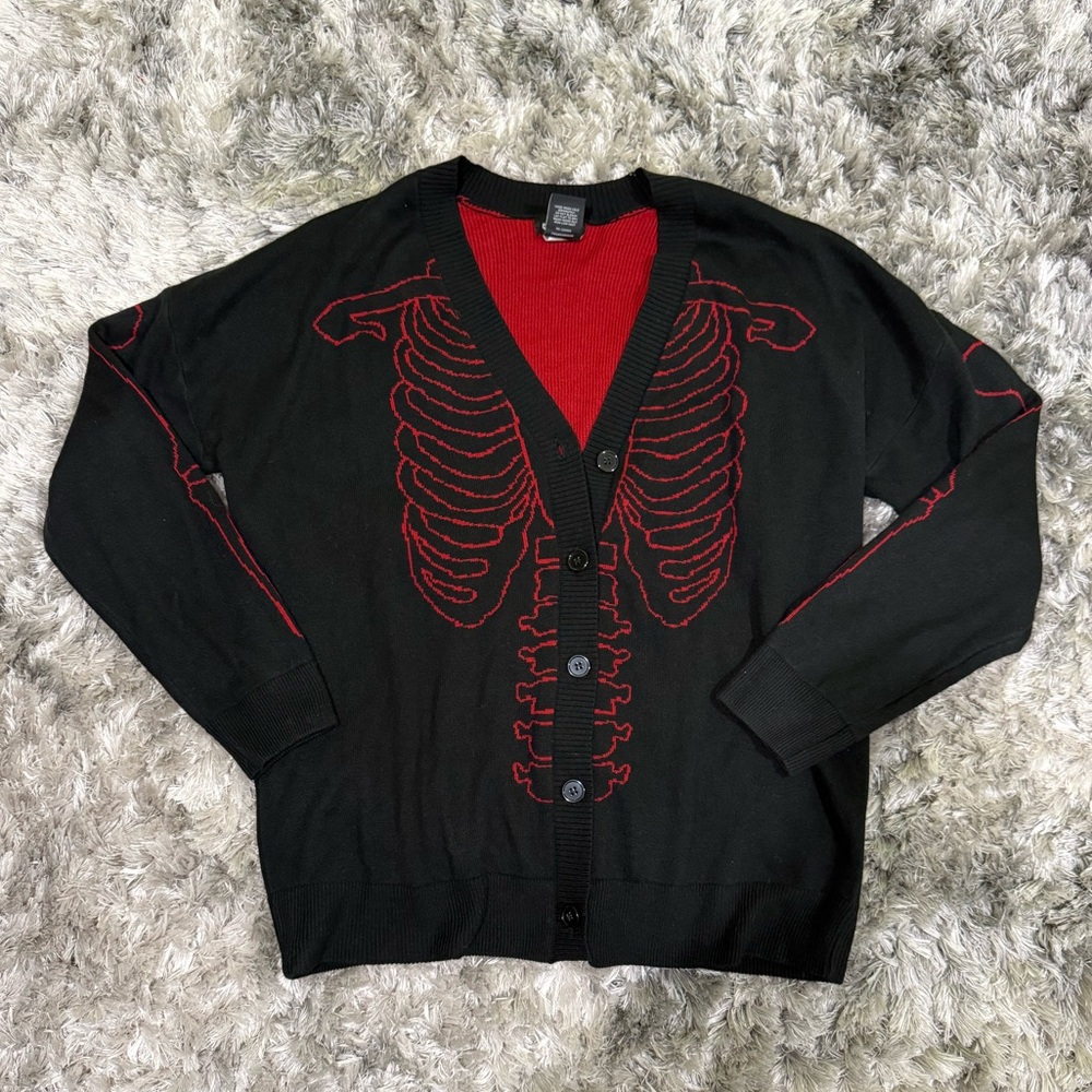 Social Collision Button Up Skeleton Cardigan Sweater
